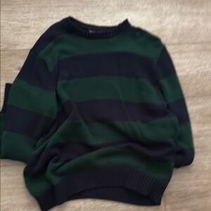 Brandy Melville Green and Black Crewneck Striped Sweater